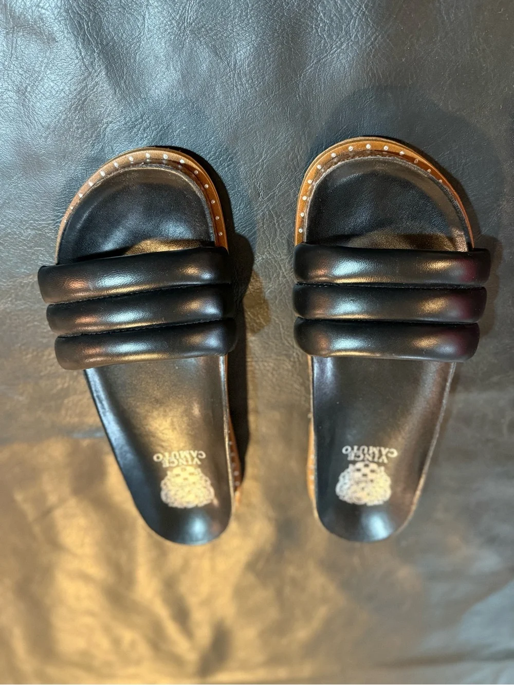 Vince Camuto Black Padded Slide Sandals with Studded Trim